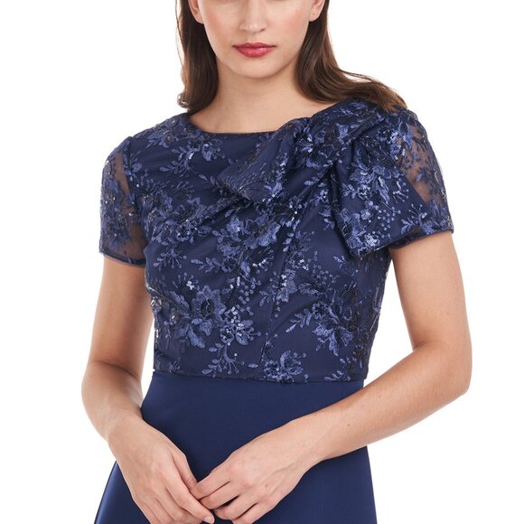 JS Collections Rae Floral Embroidered Bow Detail A-Line Gown, Like New - Picture 8 of 8